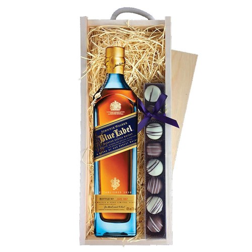 Johnnie Walker Blue Label Whisky & Heart Truffles, Wooden Box